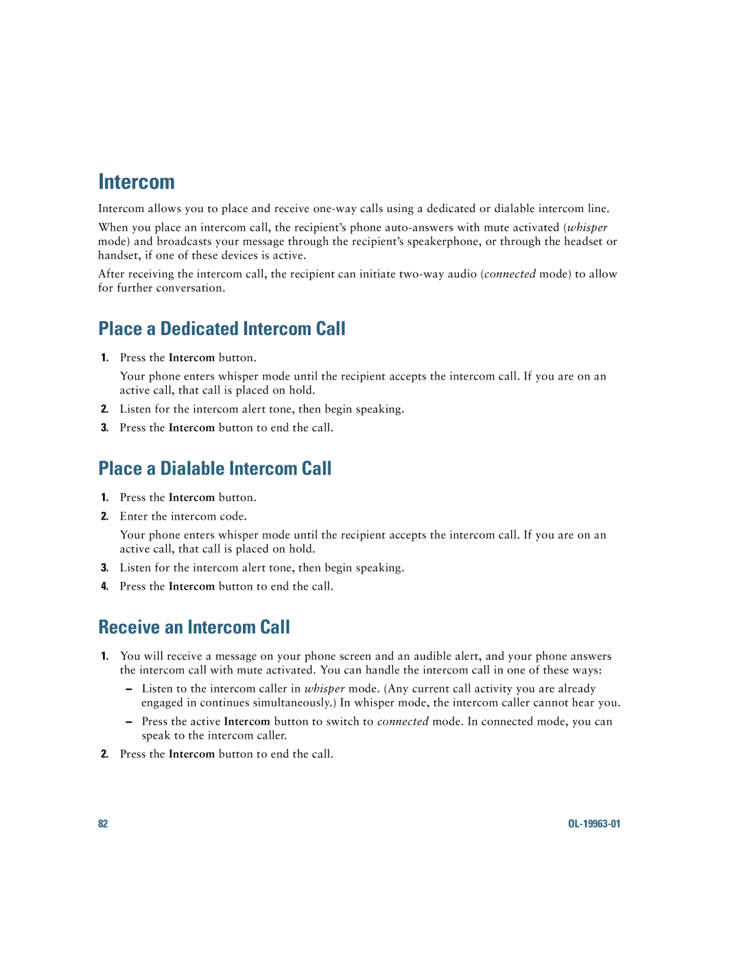 Cisco Systems CP9951CCAMK9 Place a Dedicated Intercom Call, Place a Dialable Intercom Call, Receive an Intercom Call 