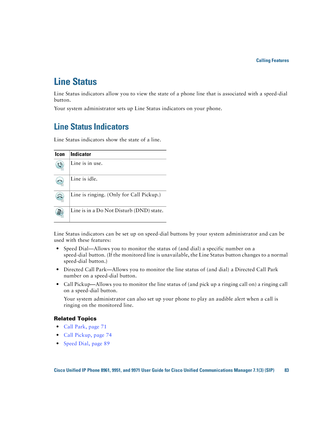 Cisco Systems CP9951CCAMK9 manual Line Status Indicators 