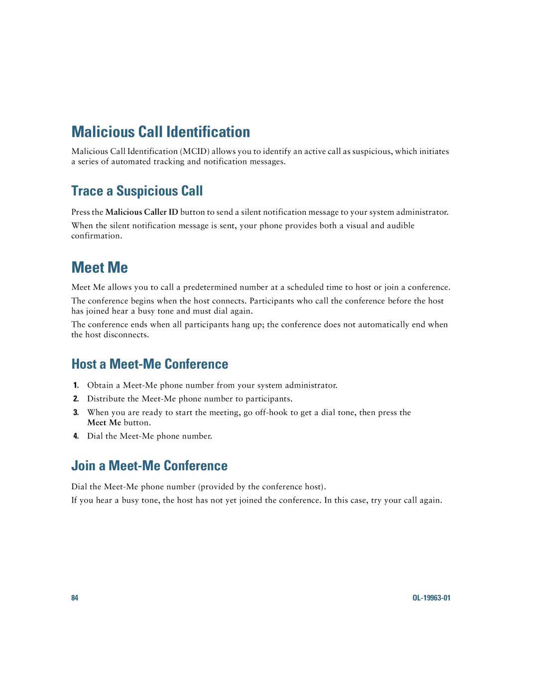 Cisco Systems CP9951CCAMK9 Malicious Call Identification, Meet Me, Trace a Suspicious Call, Host a Meet-Me Conference 