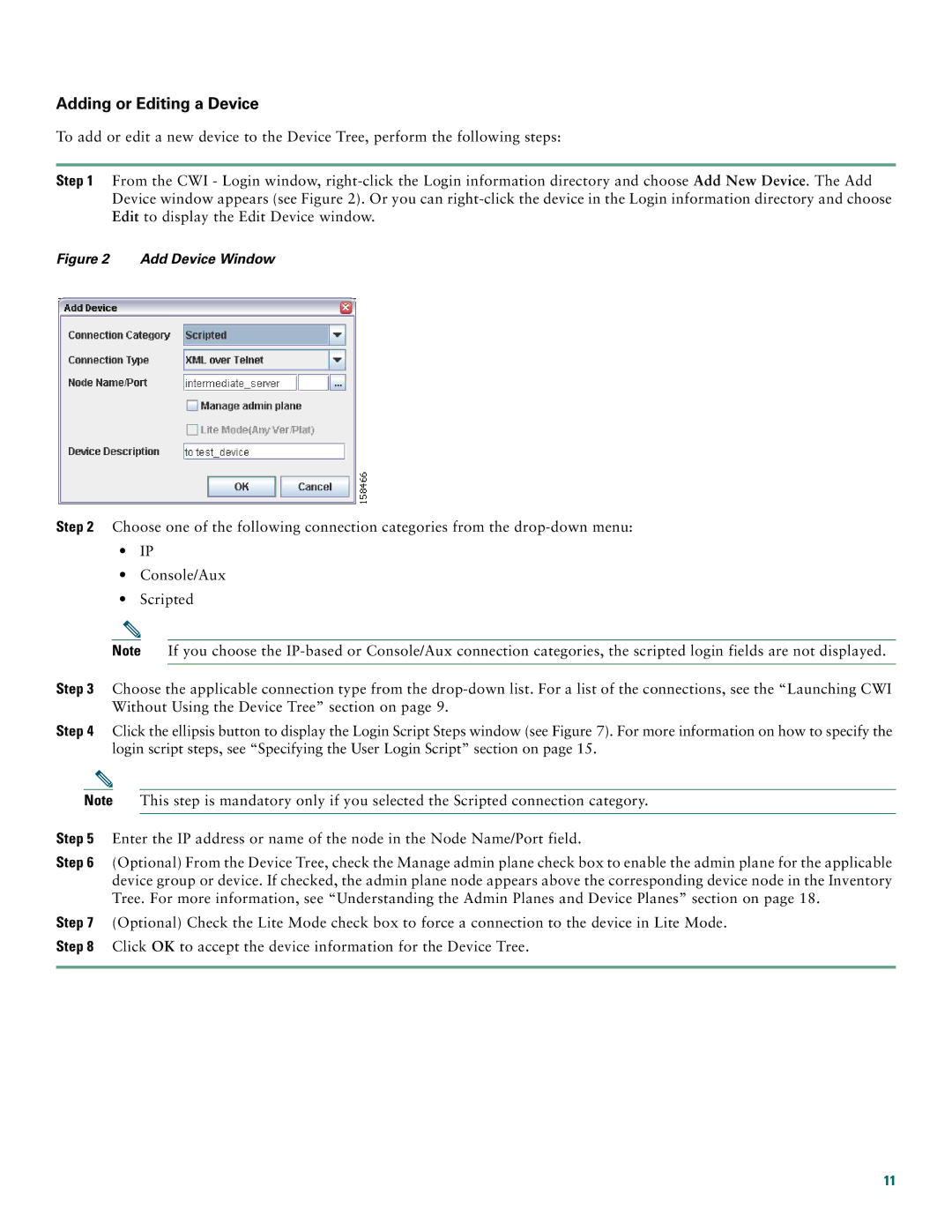 Cisco Systems Craft Works Interface quick start Adding or Editing a Device 