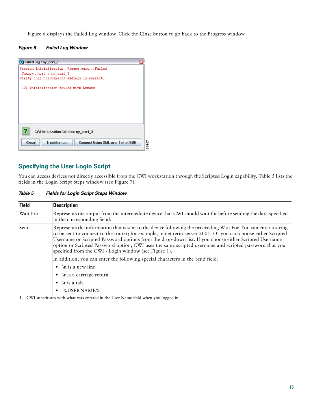 Cisco Systems Craft Works Interface quick start Specifying the User Login Script, Field Description 