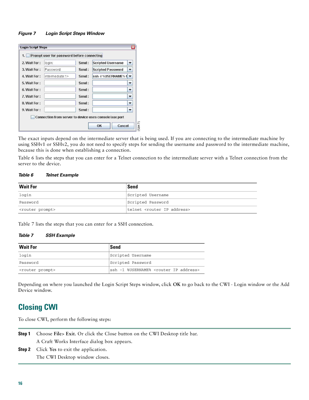 Cisco Systems Craft Works Interface quick start Closing CWI, Wait For Send 