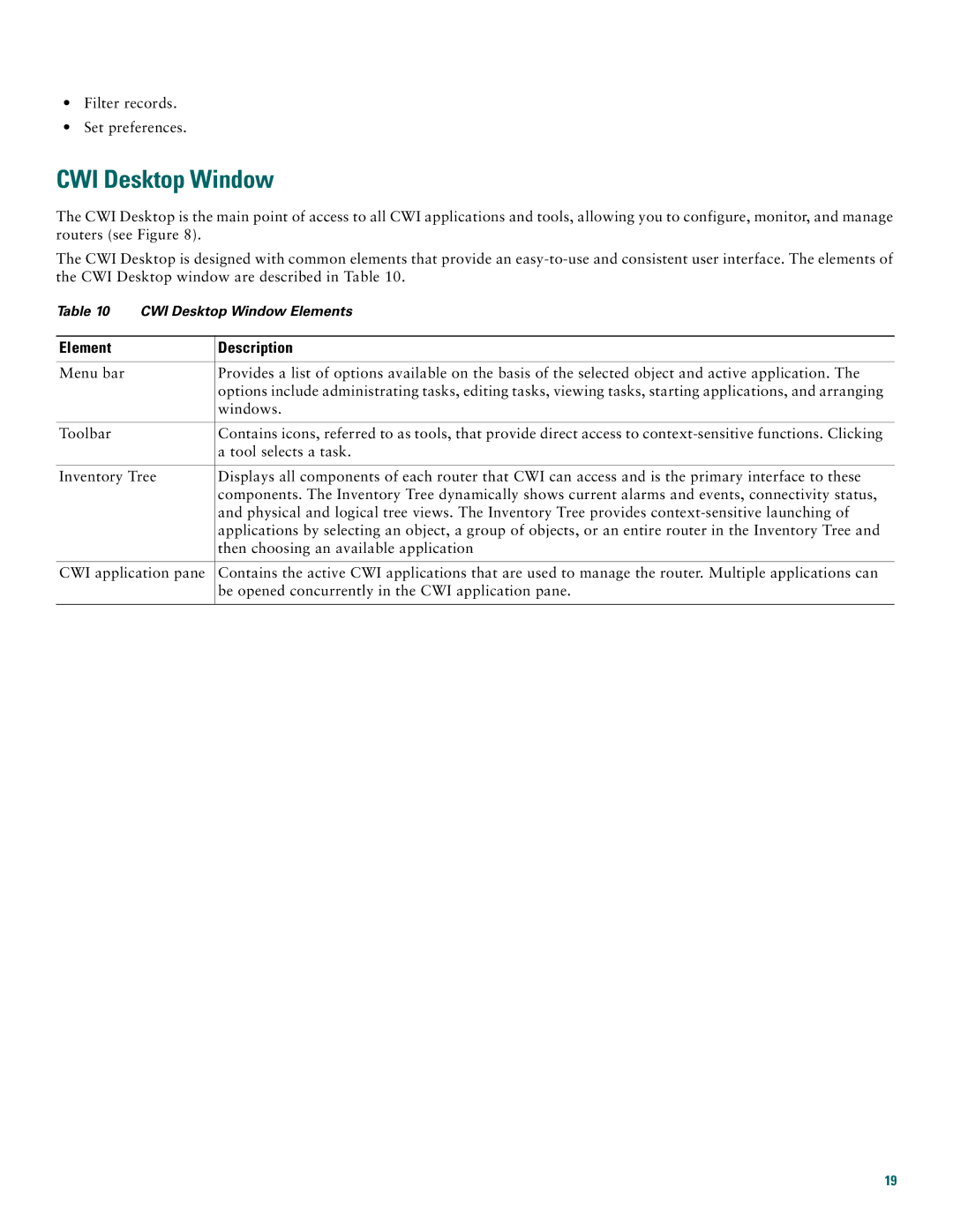 Cisco Systems Craft Works Interface quick start CWI Desktop Window, Element Description 