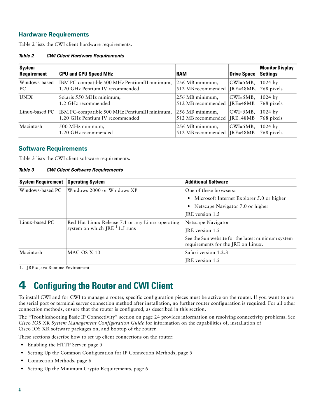 Cisco Systems Craft Works Interface Configuring the Router and CWI Client, Hardware Requirements, Software Requirements 