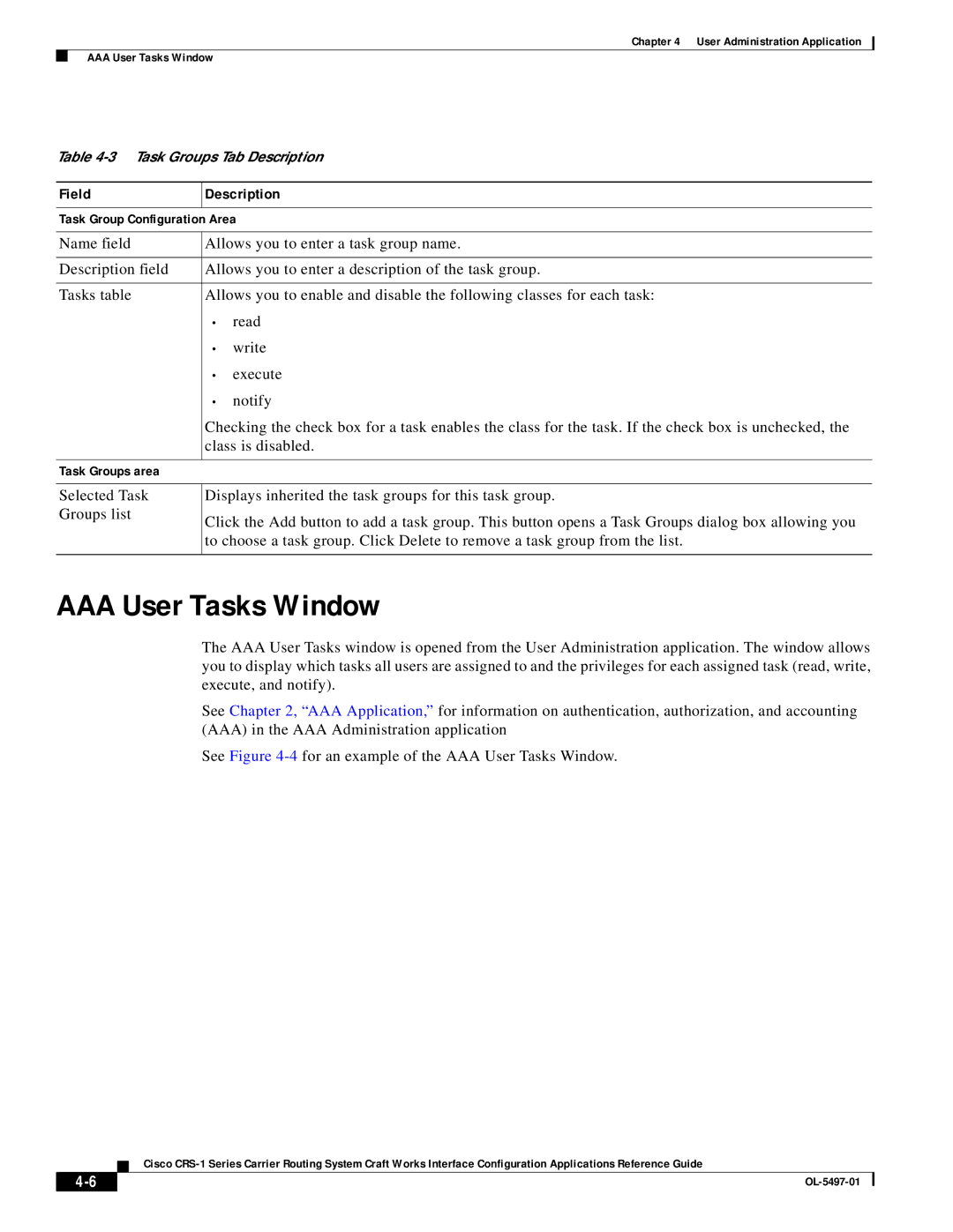 Cisco Systems CRS-1 Series manual AAA User Tasks Window 