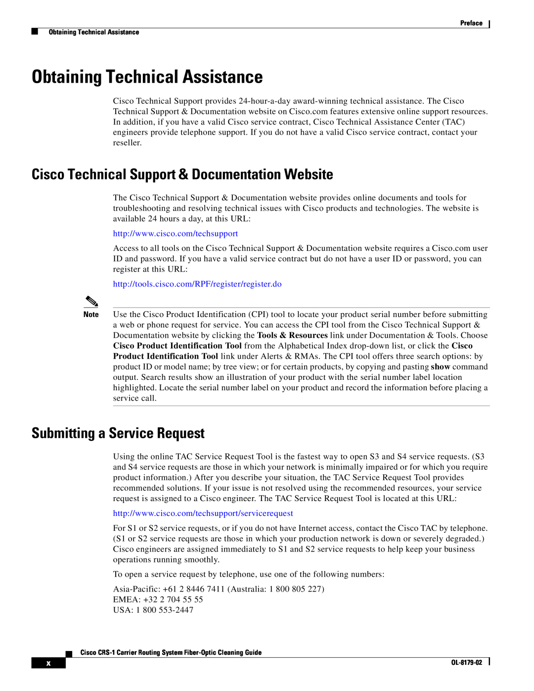 Cisco Systems CRS-1 manual Obtaining Technical Assistance, Cisco Technical Support & Documentation Website 