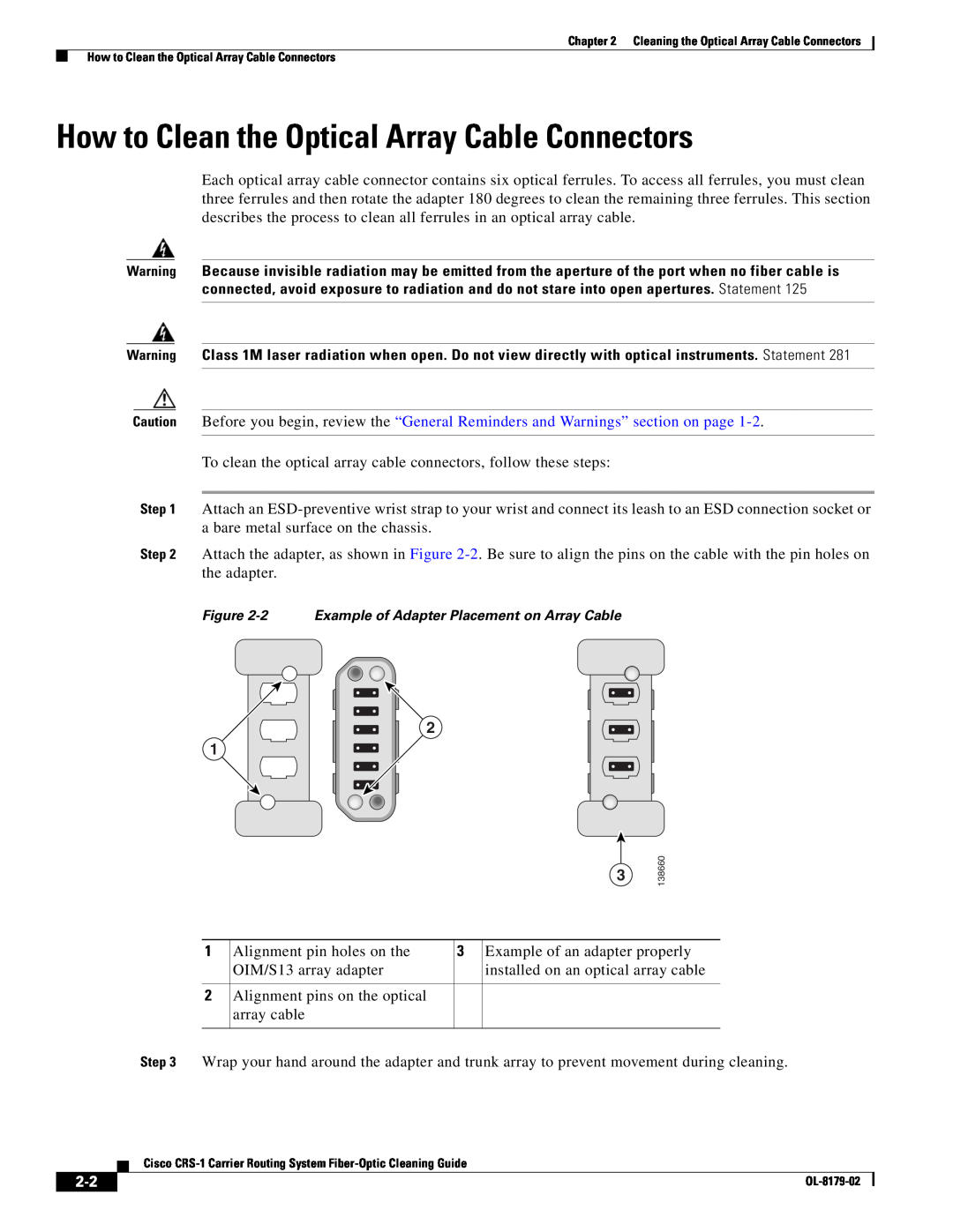 Cisco Systems CRS-1 manual How to Clean the Optical Array Cable Connectors 