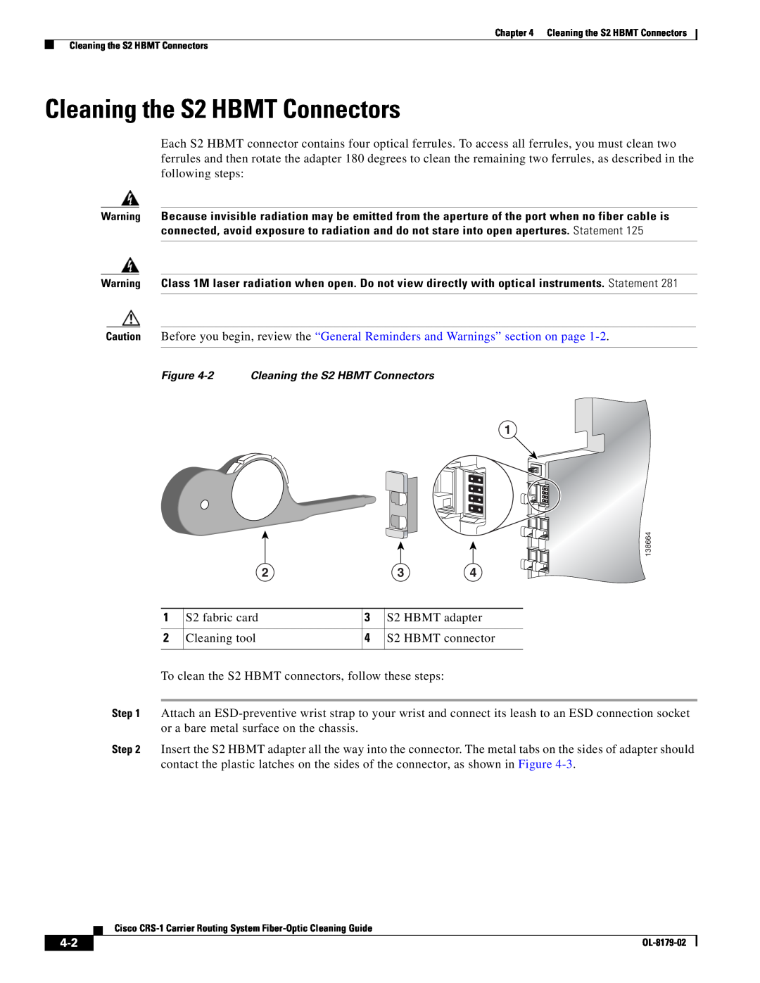 Cisco Systems CRS-1 manual Cleaning the S2 HBMT Connectors 