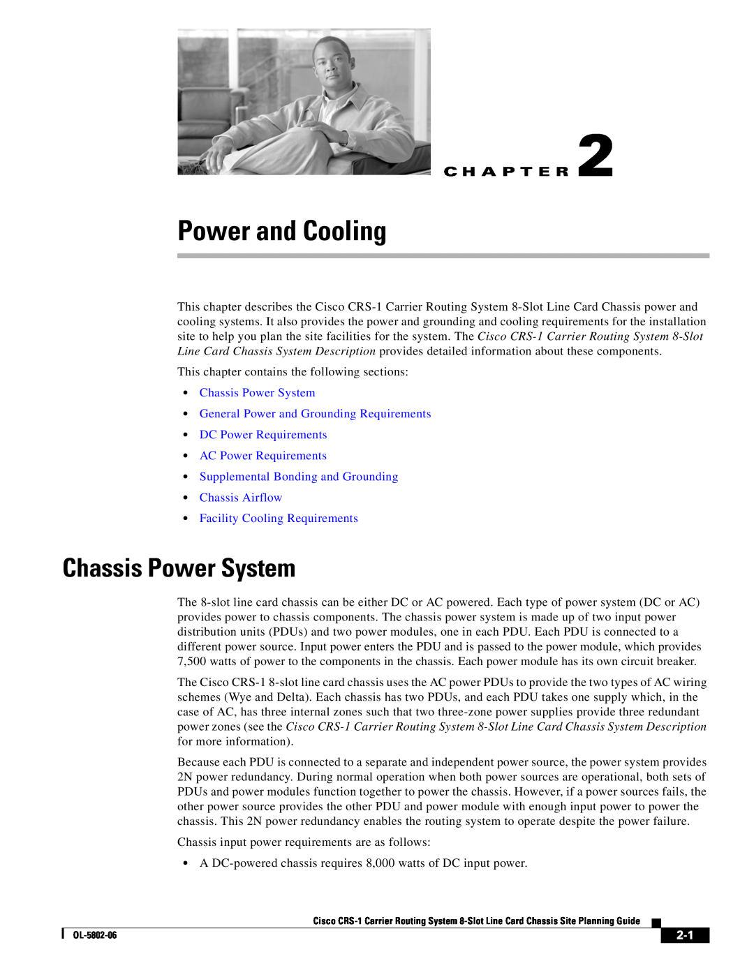 Cisco Systems CRS-1 Power and Cooling, Chassis Power System General Power and Grounding Requirements, C H A P T E R 