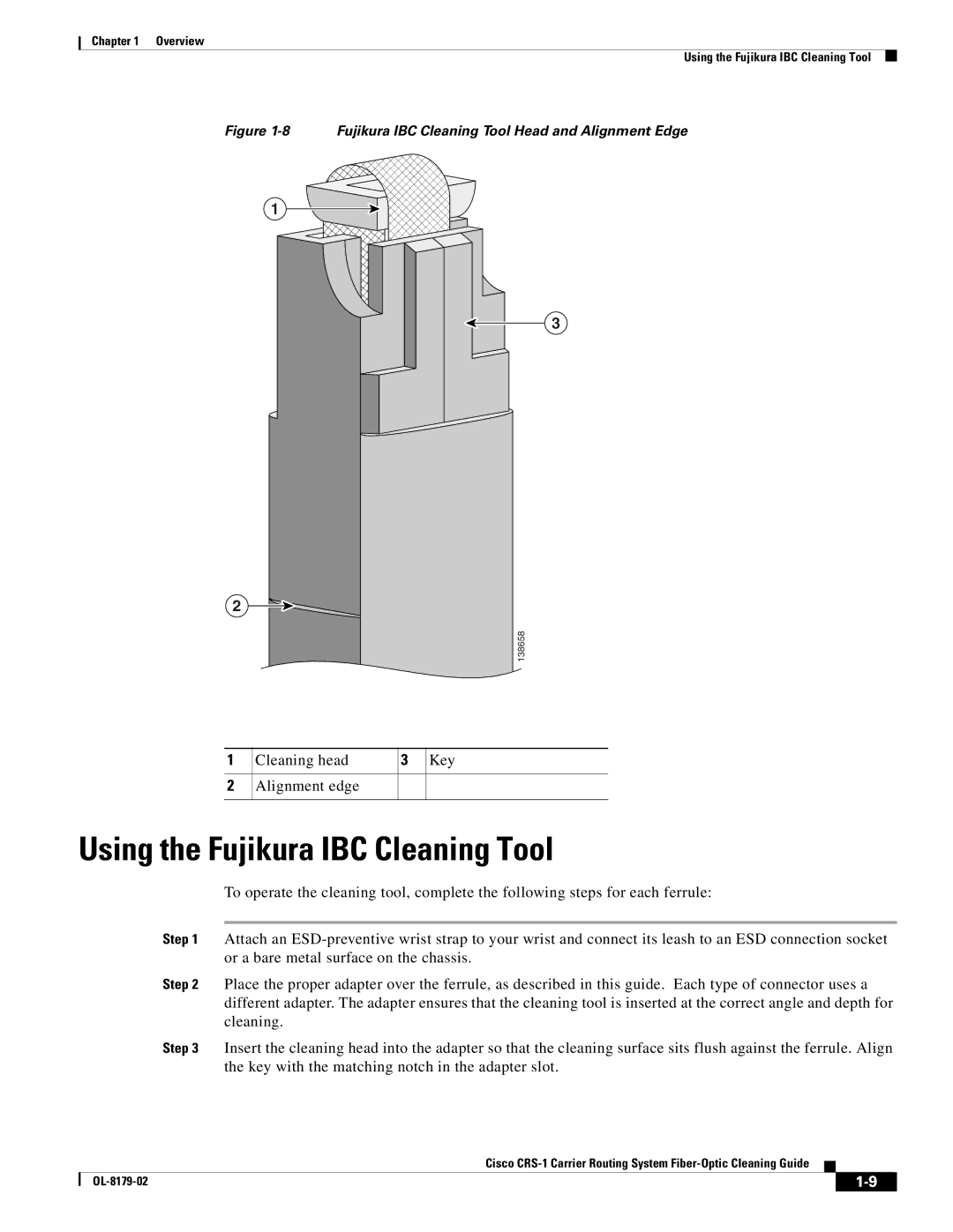 Cisco Systems CRS-1 manual Using the Fujikura IBC Cleaning Tool, Fujikura IBC Cleaning Tool Head and Alignment Edge 