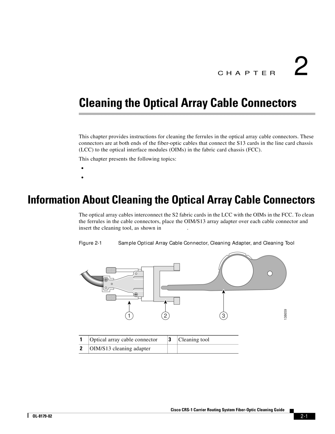 Cisco Systems CRS-1 manual Cleaning the Optical Array Cable Connectors 