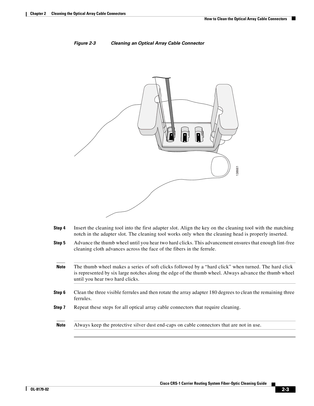 Cisco Systems CRS-1 manual Cleaning an Optical Array Cable Connector 