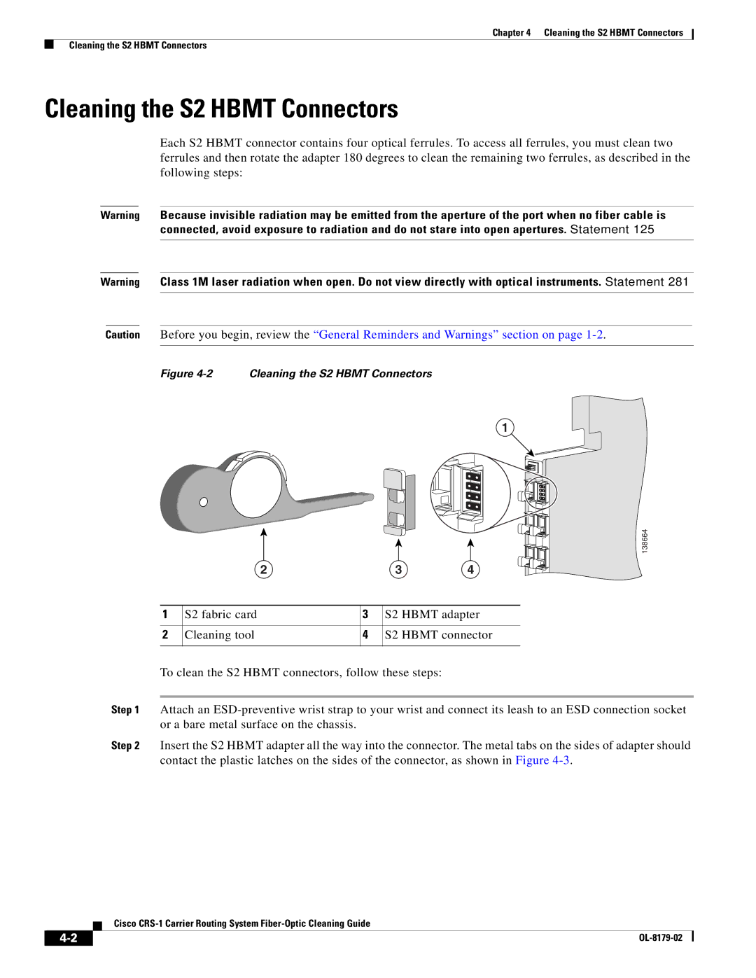 Cisco Systems CRS-1 manual Cleaning the S2 Hbmt Connectors 