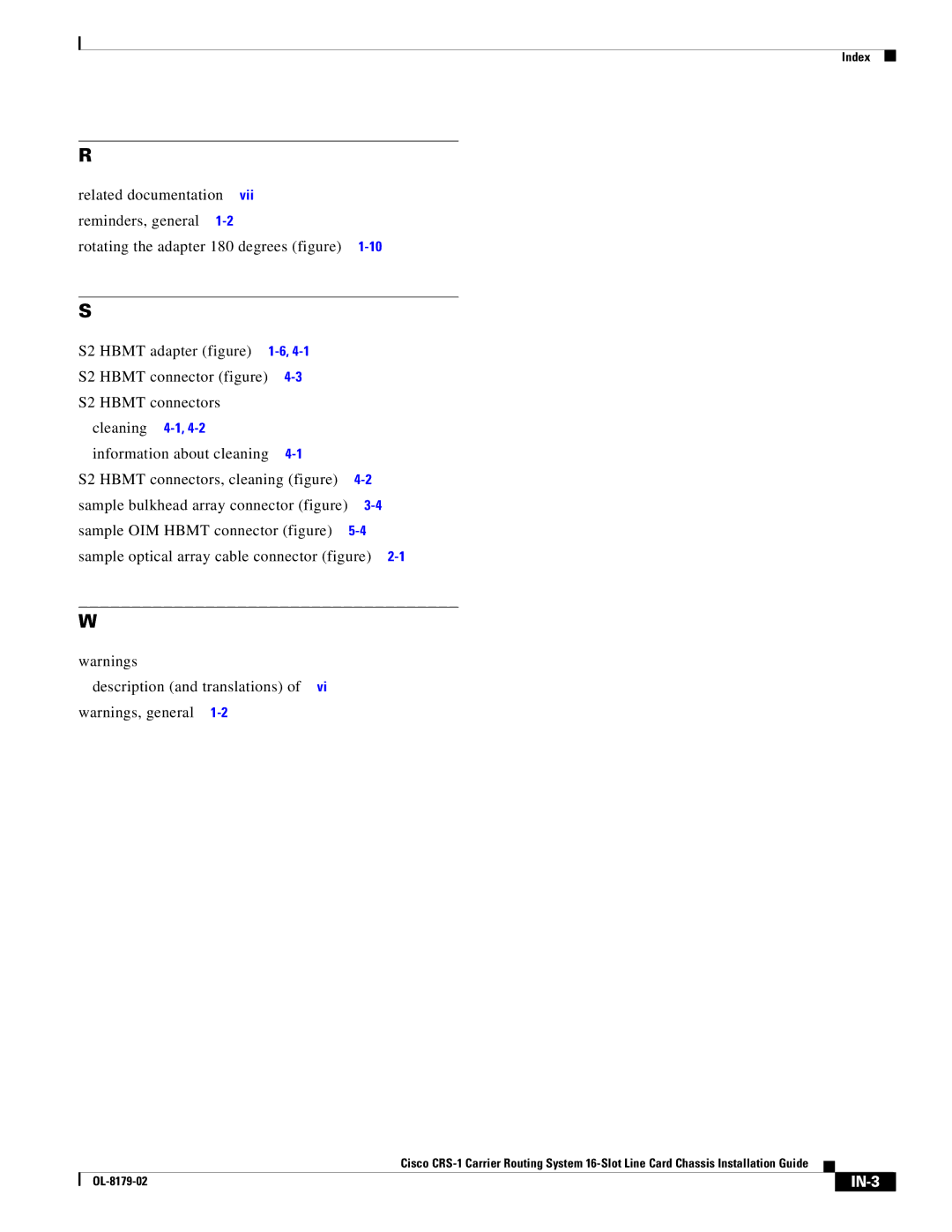 Cisco Systems CRS-1 manual IN-3 