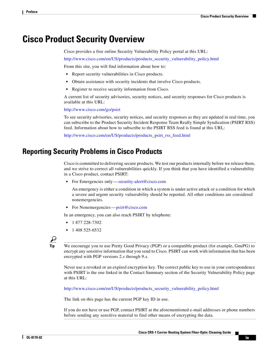 Cisco Systems CRS-1 manual Cisco Product Security Overview, Reporting Security Problems in Cisco Products 