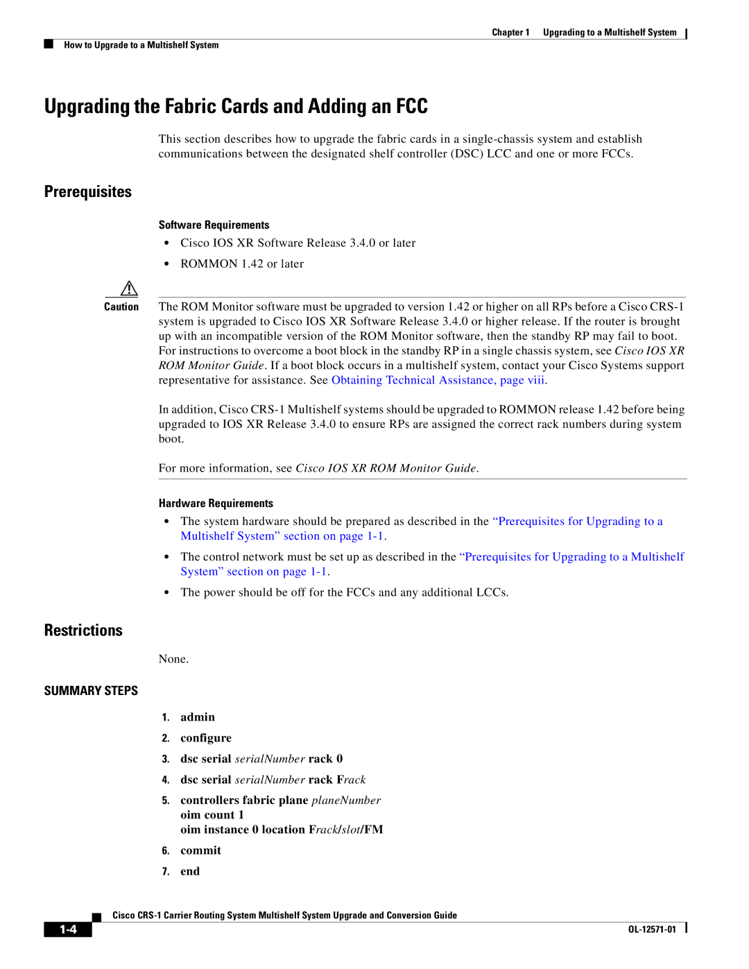 Cisco Systems CRS-1 manual Upgrading the Fabric Cards and Adding an FCC, None 