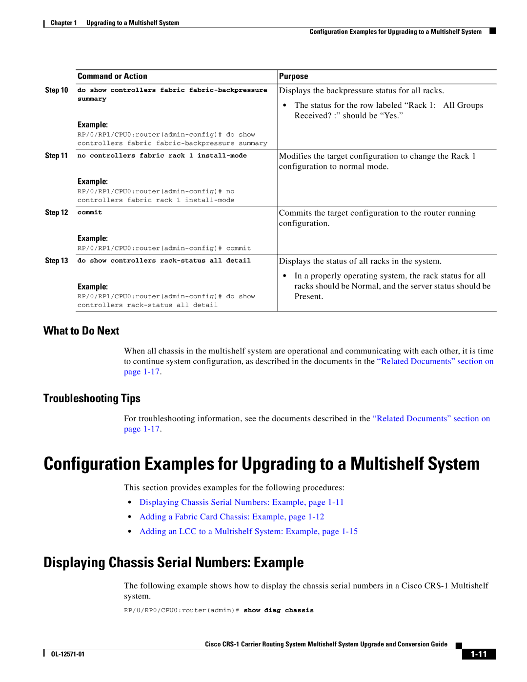 Cisco Systems CRS-1 manual Displaying Chassis Serial Numbers Example 