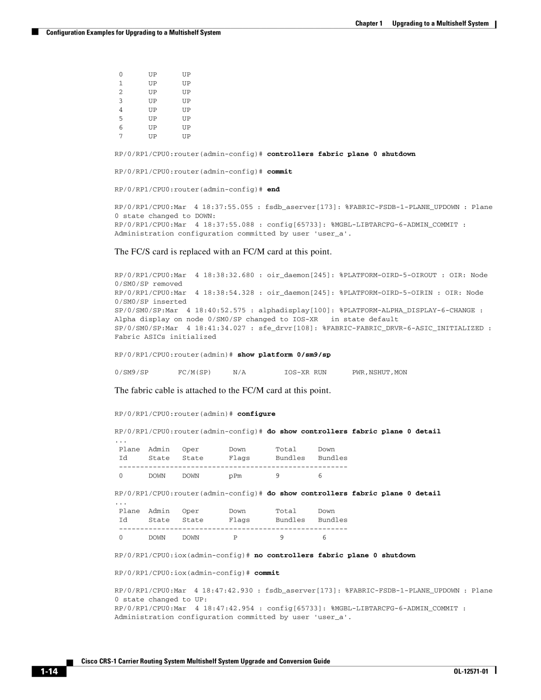 Cisco Systems CRS-1 manual FC/S card is replaced with an FC/M card at this point 