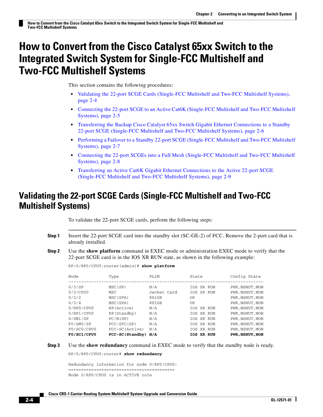 Cisco Systems CRS-1 manual This section contains the following procedures 