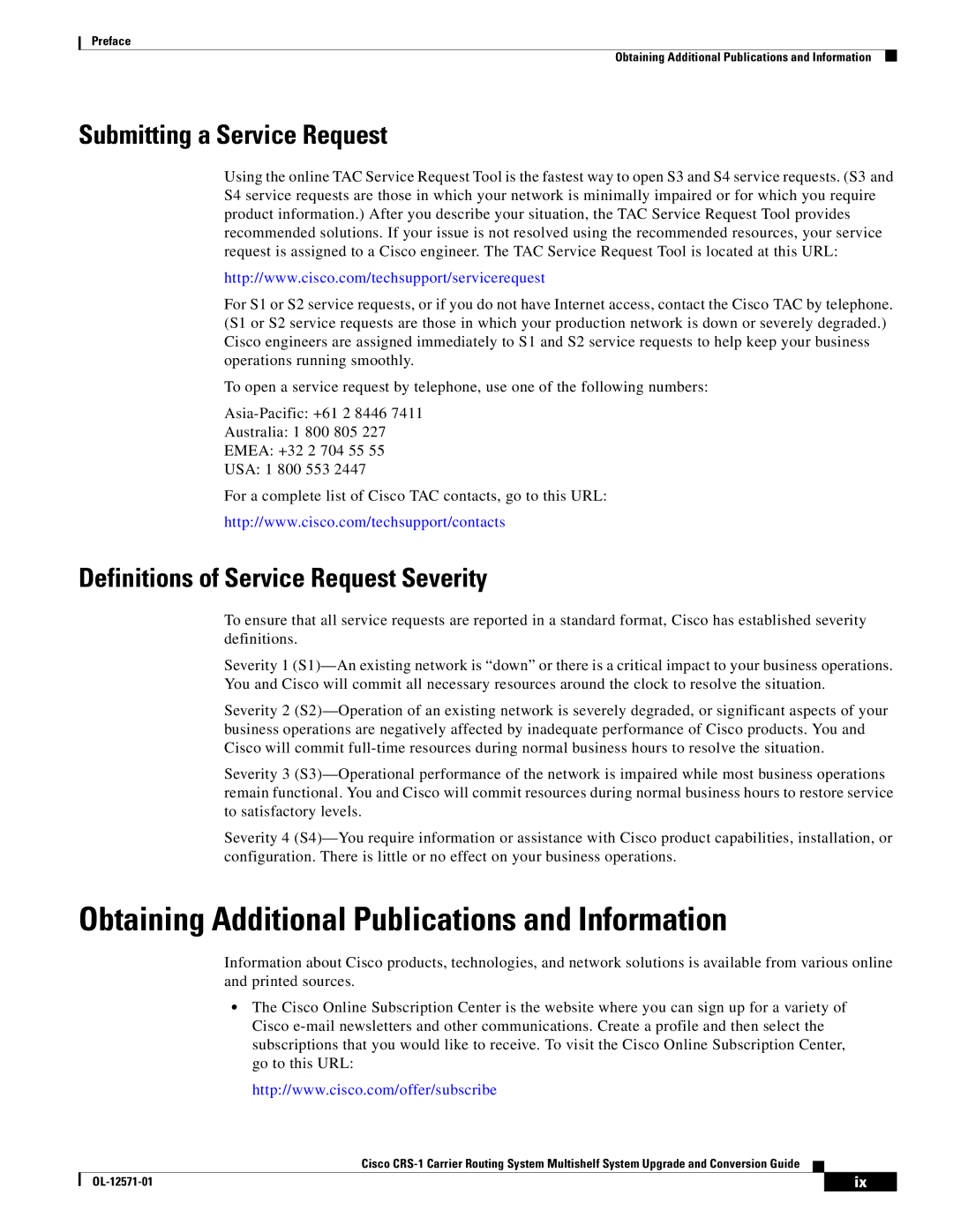 Cisco Systems CRS-1 manual Obtaining Additional Publications and Information, Submitting a Service Request 