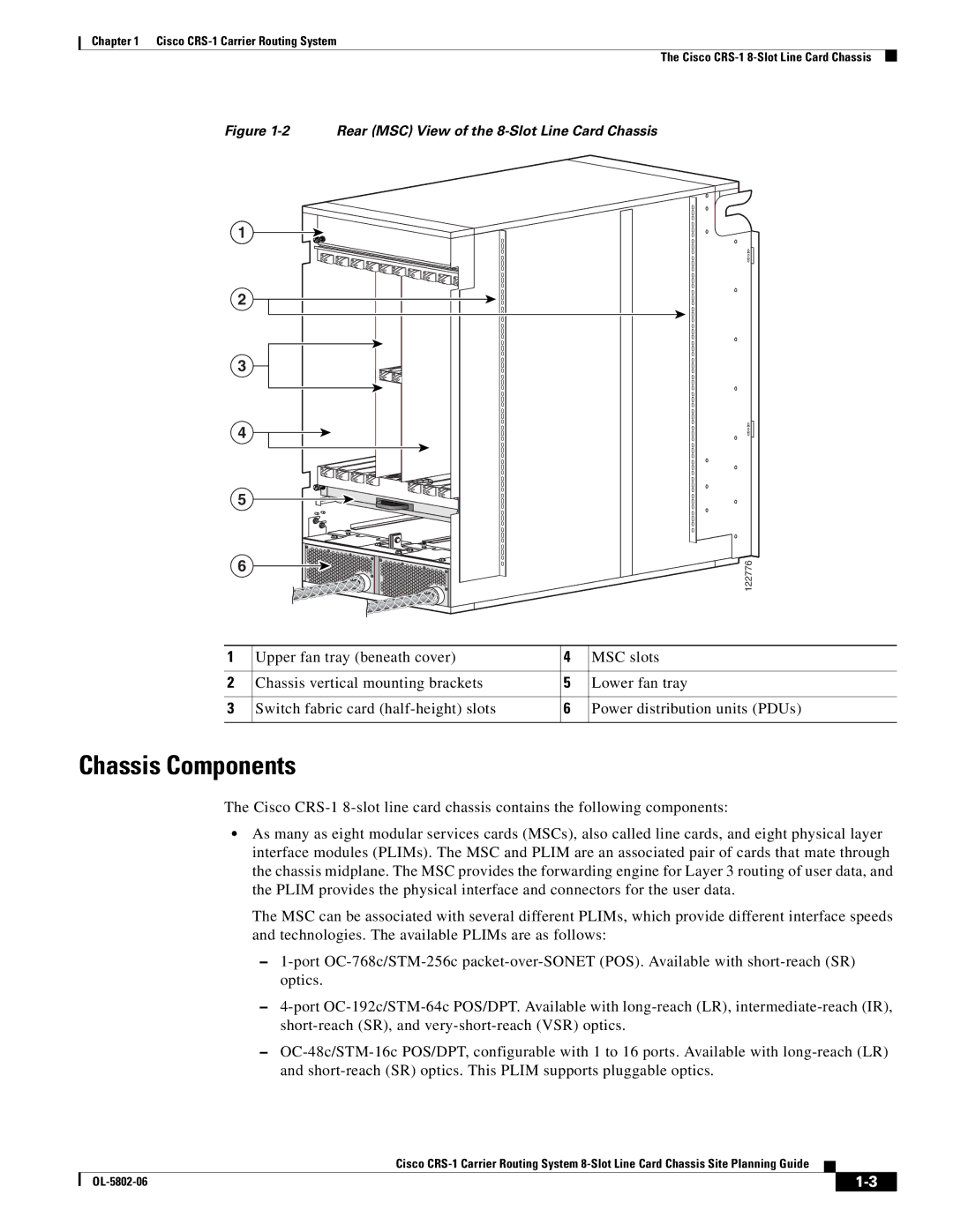 Cisco Systems CRS-1 manual Chassis Components 