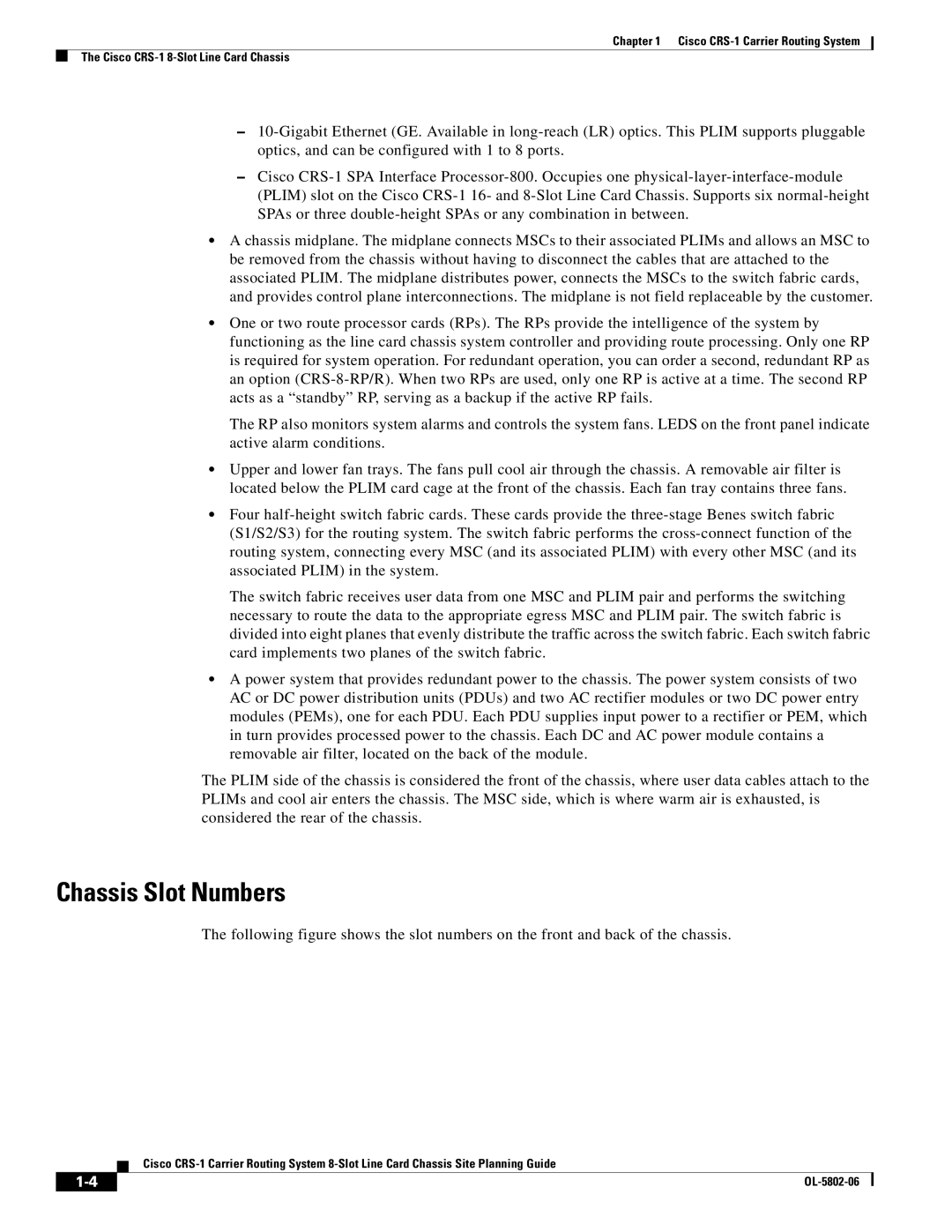 Cisco Systems CRS-1 manual Chassis Slot Numbers 