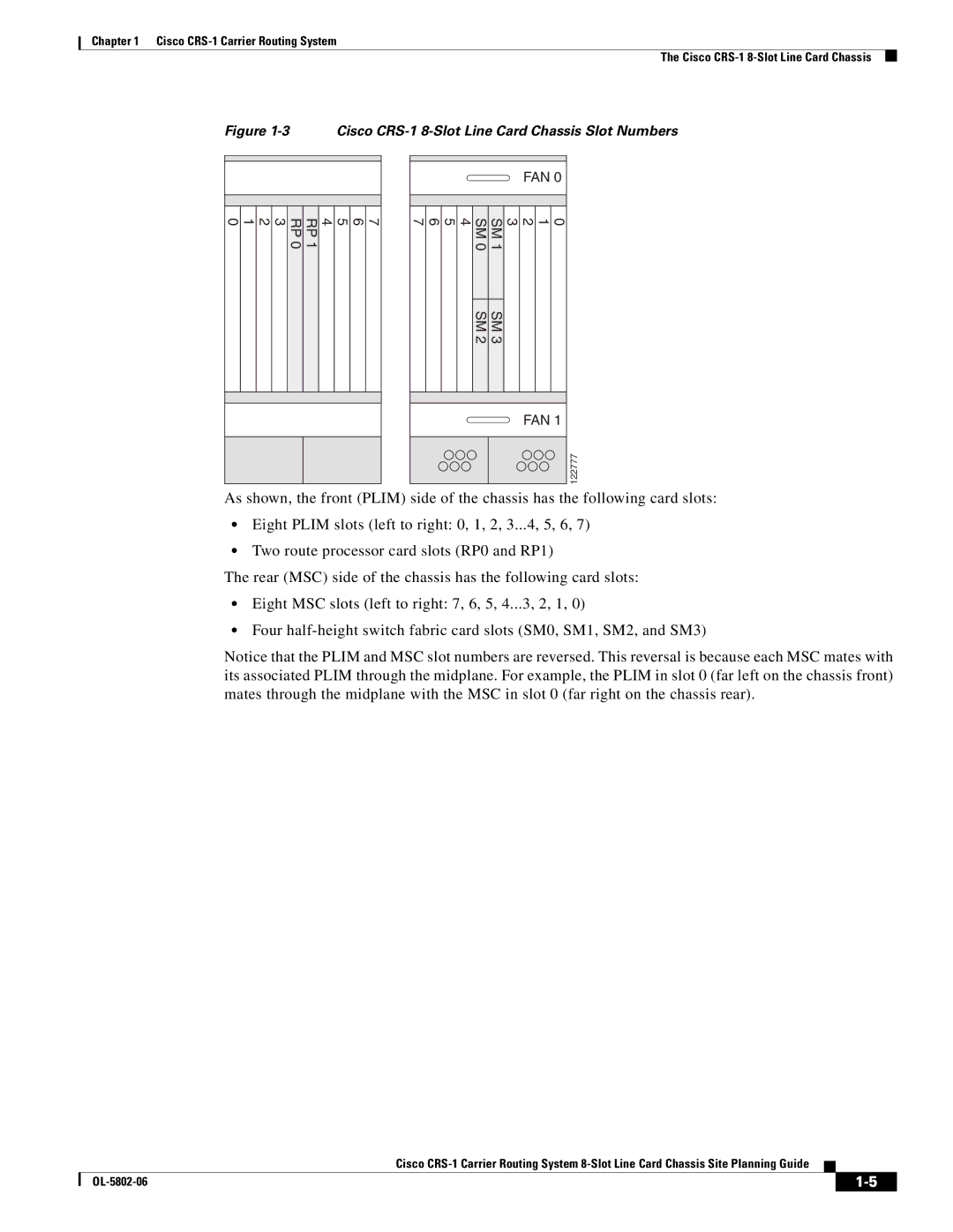 Cisco Systems manual Cisco CRS-1 8-Slot Line Card Chassis Slot Numbers 