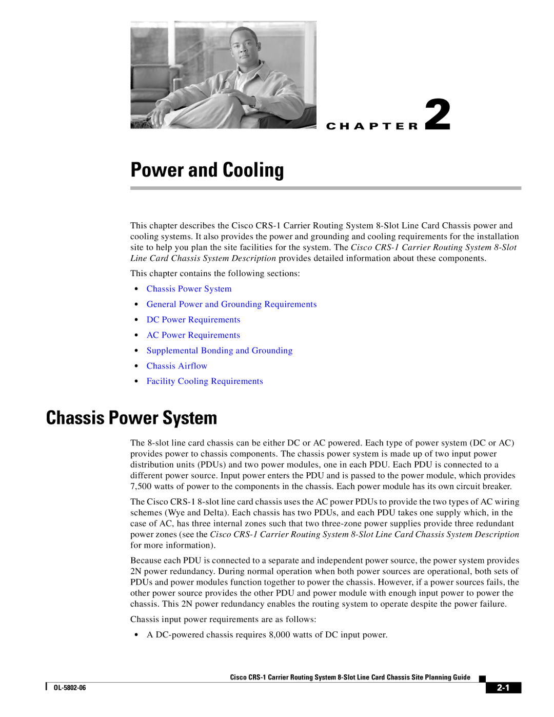 Cisco Systems CRS-1 manual Power and Cooling, Chassis Power System 