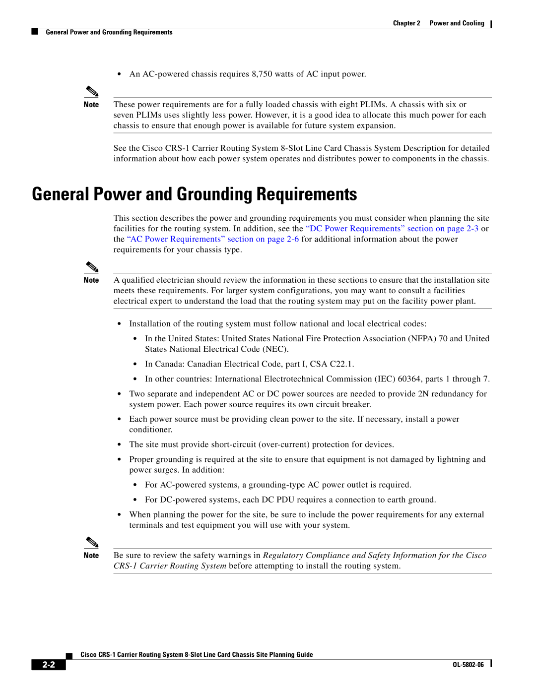 Cisco Systems CRS-1 manual General Power and Grounding Requirements 