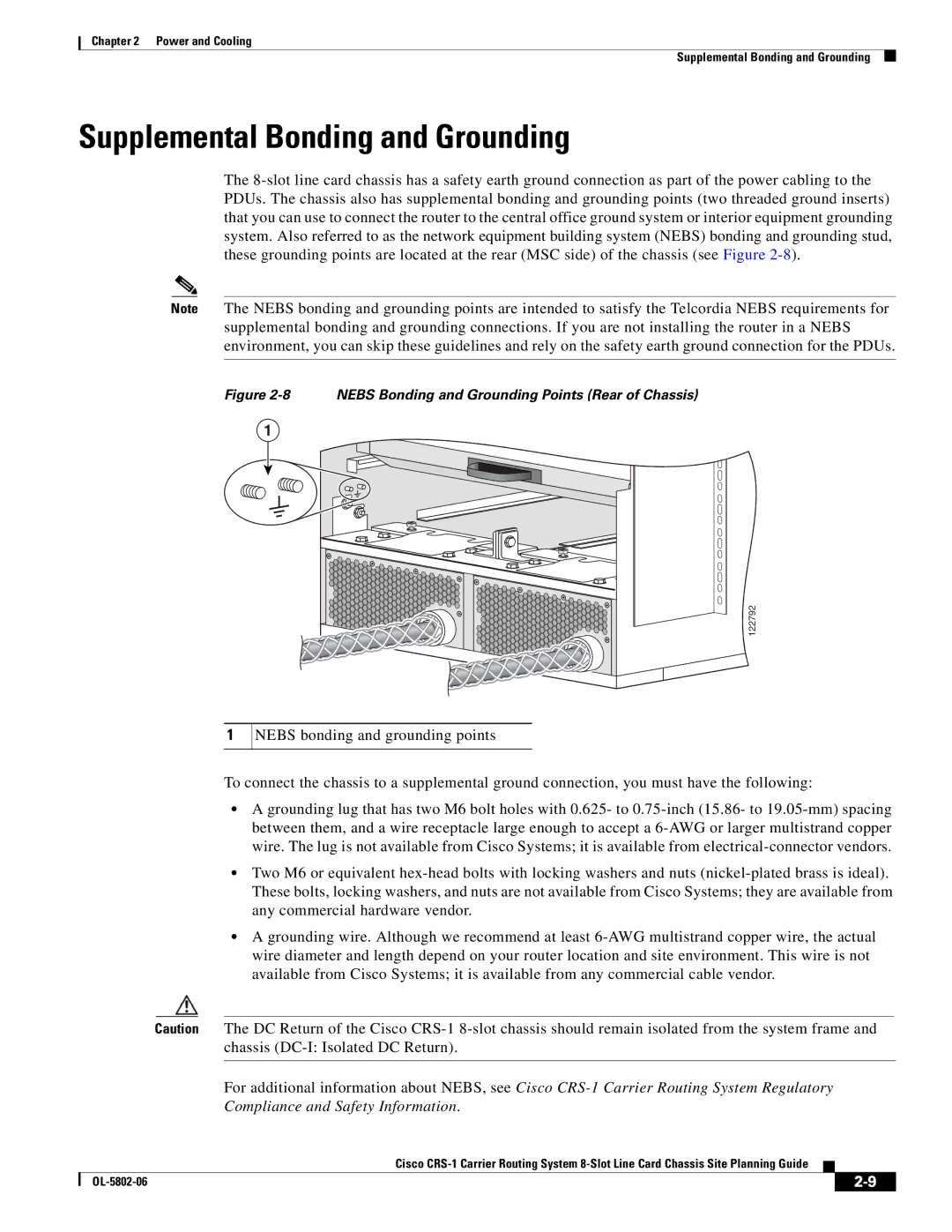 Cisco Systems CRS-1 manual Supplemental Bonding and Grounding, Nebs Bonding and Grounding Points Rear of Chassis 