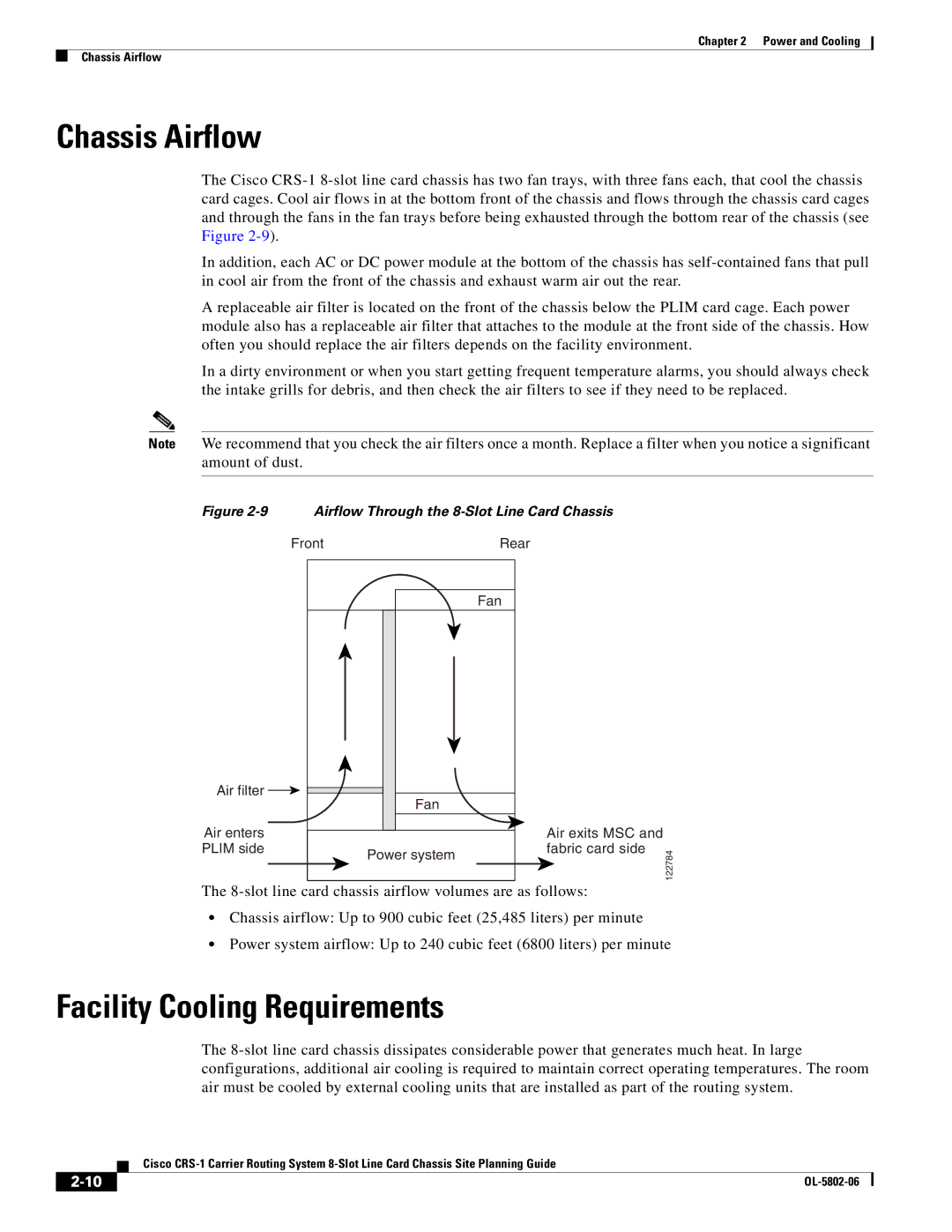 Cisco Systems CRS-1 manual Chassis Airflow, Facility Cooling Requirements 