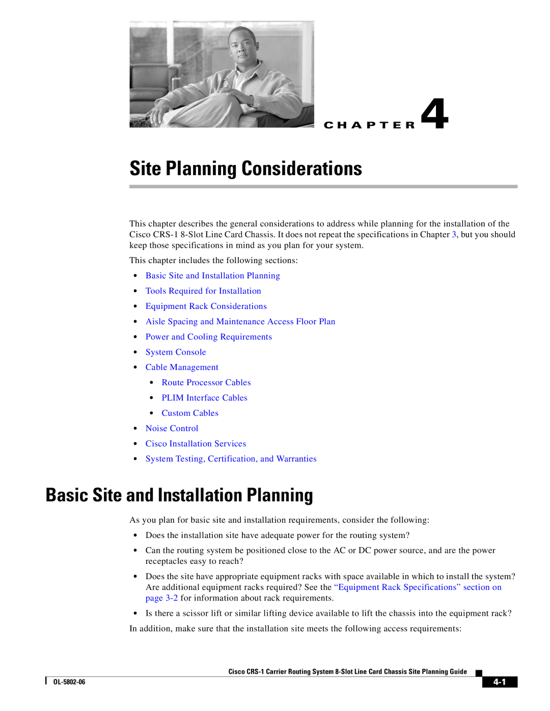 Cisco Systems CRS-1 manual Site Planning Considerations, Basic Site and Installation Planning 