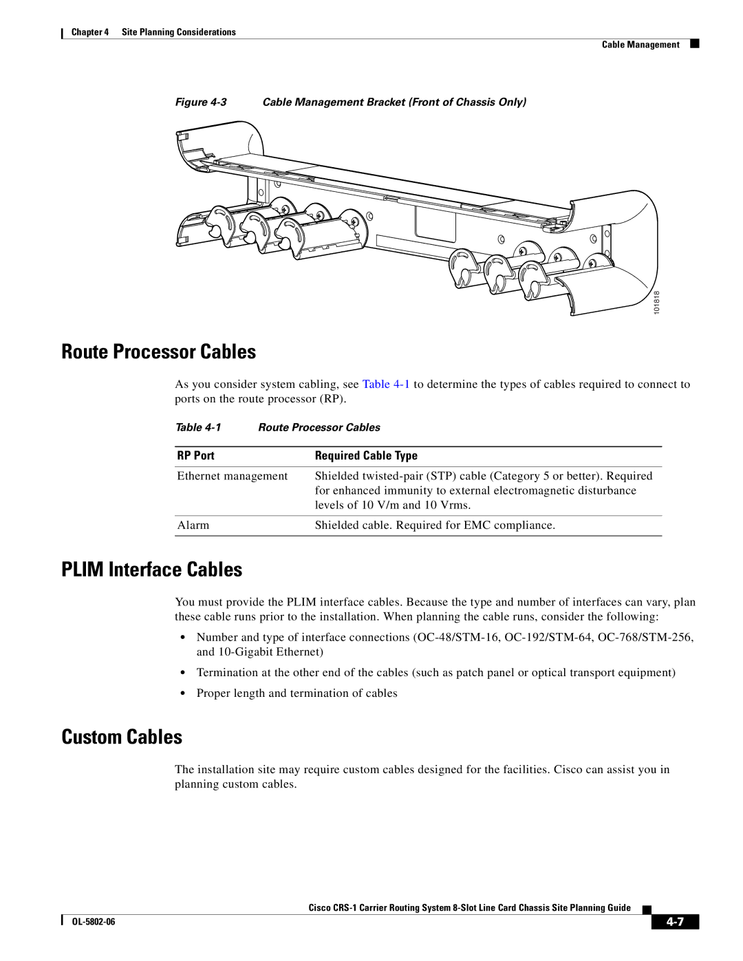 Cisco Systems CRS-1 manual Route Processor Cables 