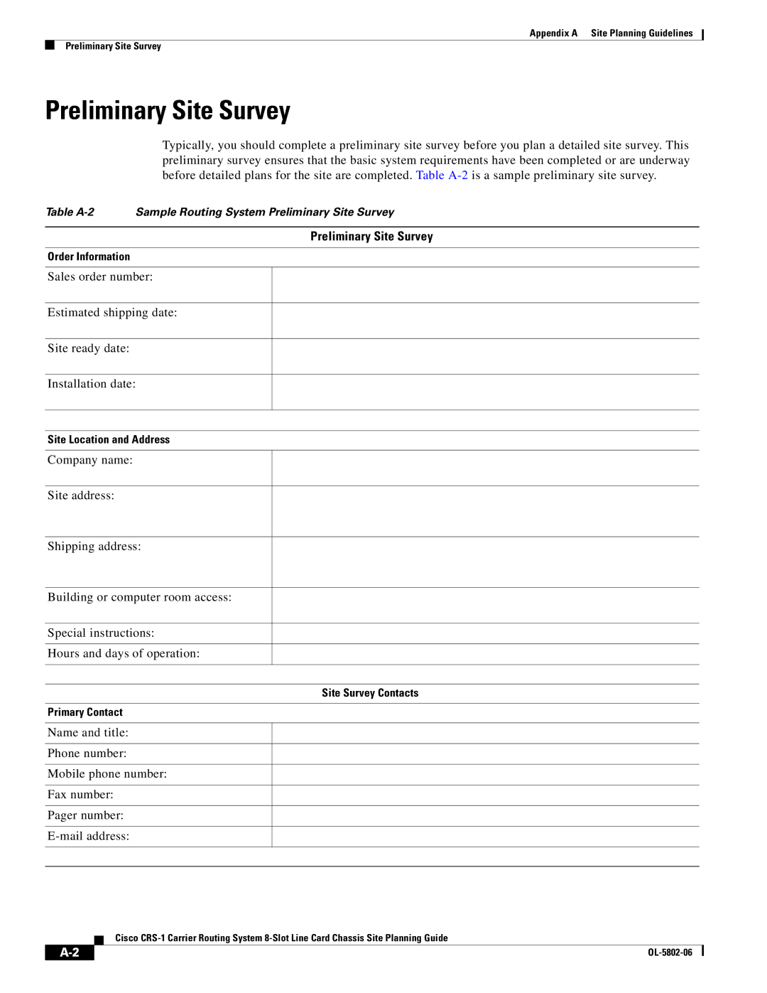 Cisco Systems CRS-1 manual Preliminary Site Survey 