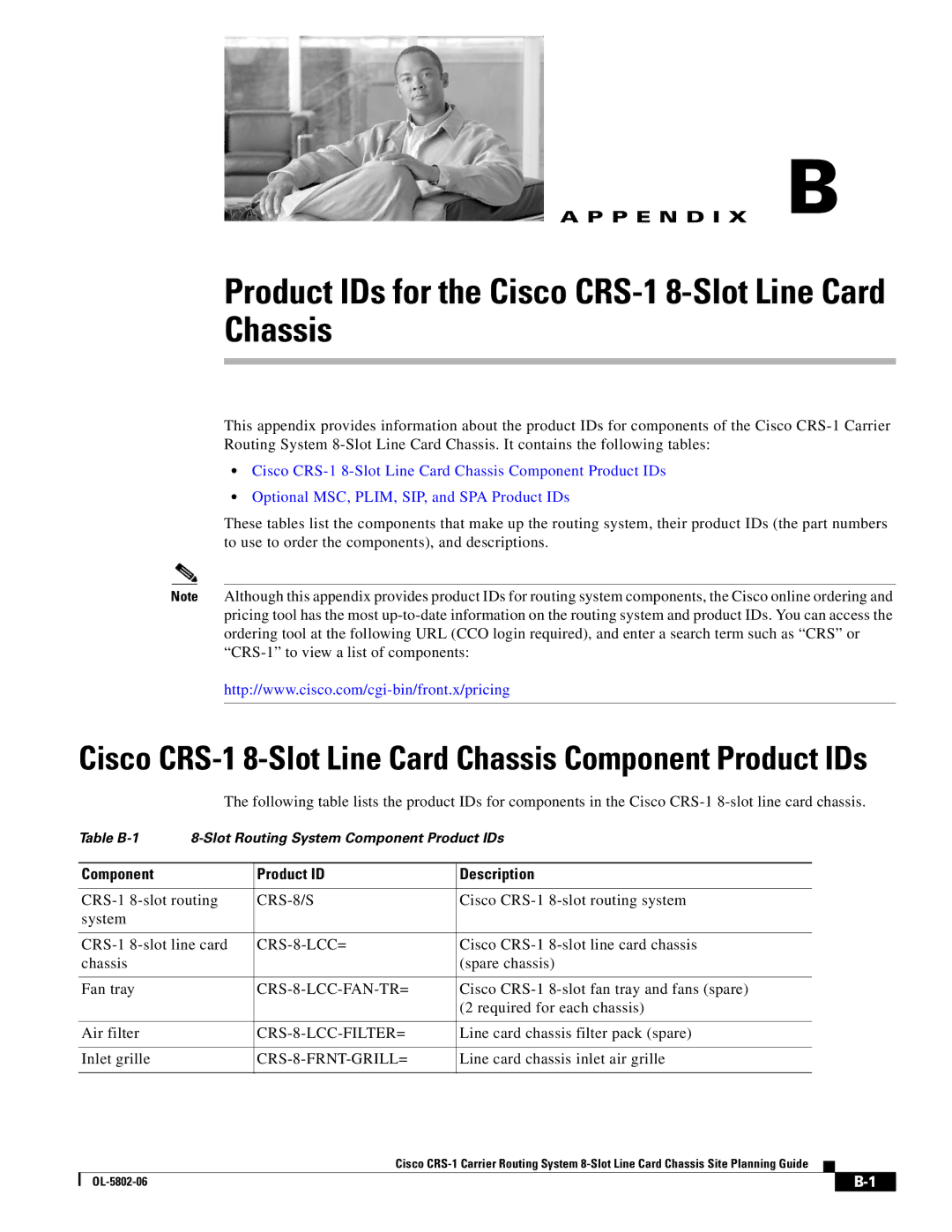 Cisco Systems manual Product IDs for the Cisco CRS-1 8-Slot Line Card Chassis 