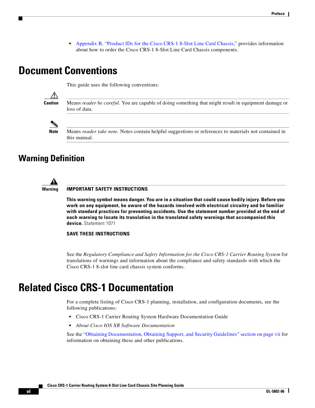 Cisco Systems manual Document Conventions, Related Cisco CRS-1 Documentation 