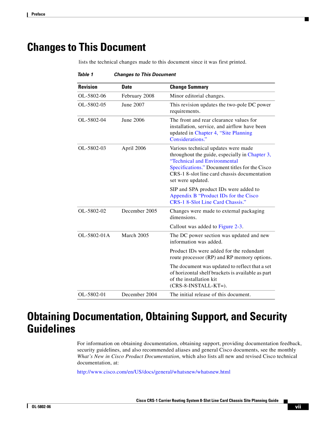 Cisco Systems CRS-1 manual Changes to This Document, Revision Date Change Summary 