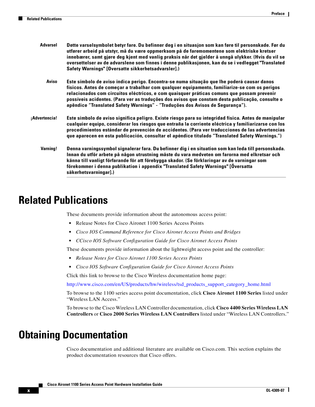 Cisco Systems CSACS1121K9 manual Related Publications, Obtaining Documentation 