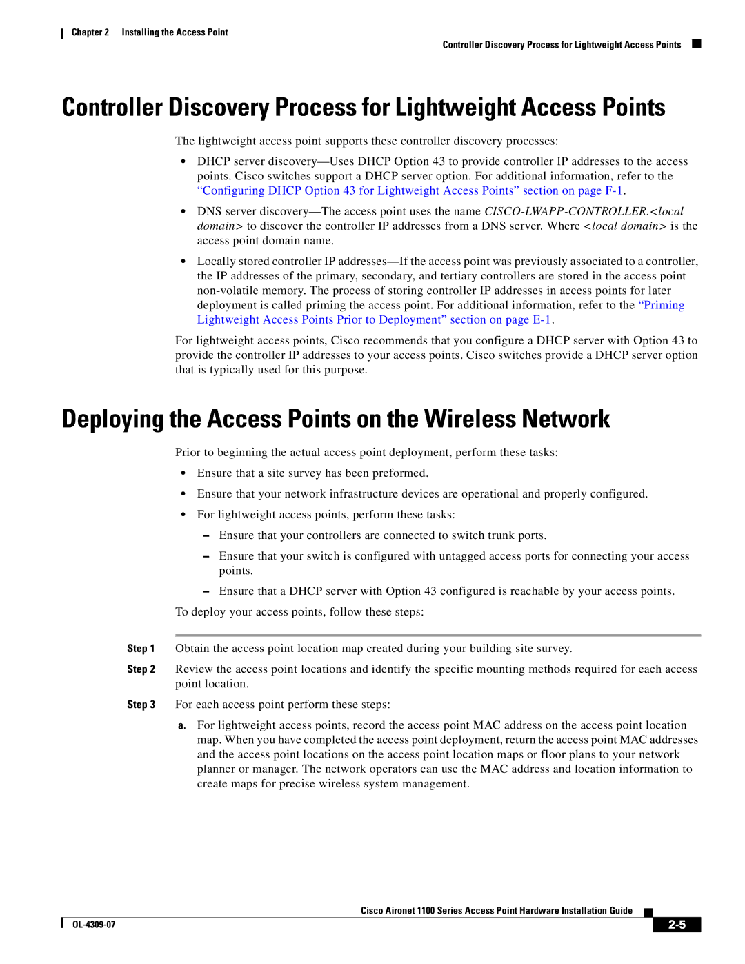 Cisco Systems CSACS1121K9 manual Deploying the Access Points on the Wireless Network 