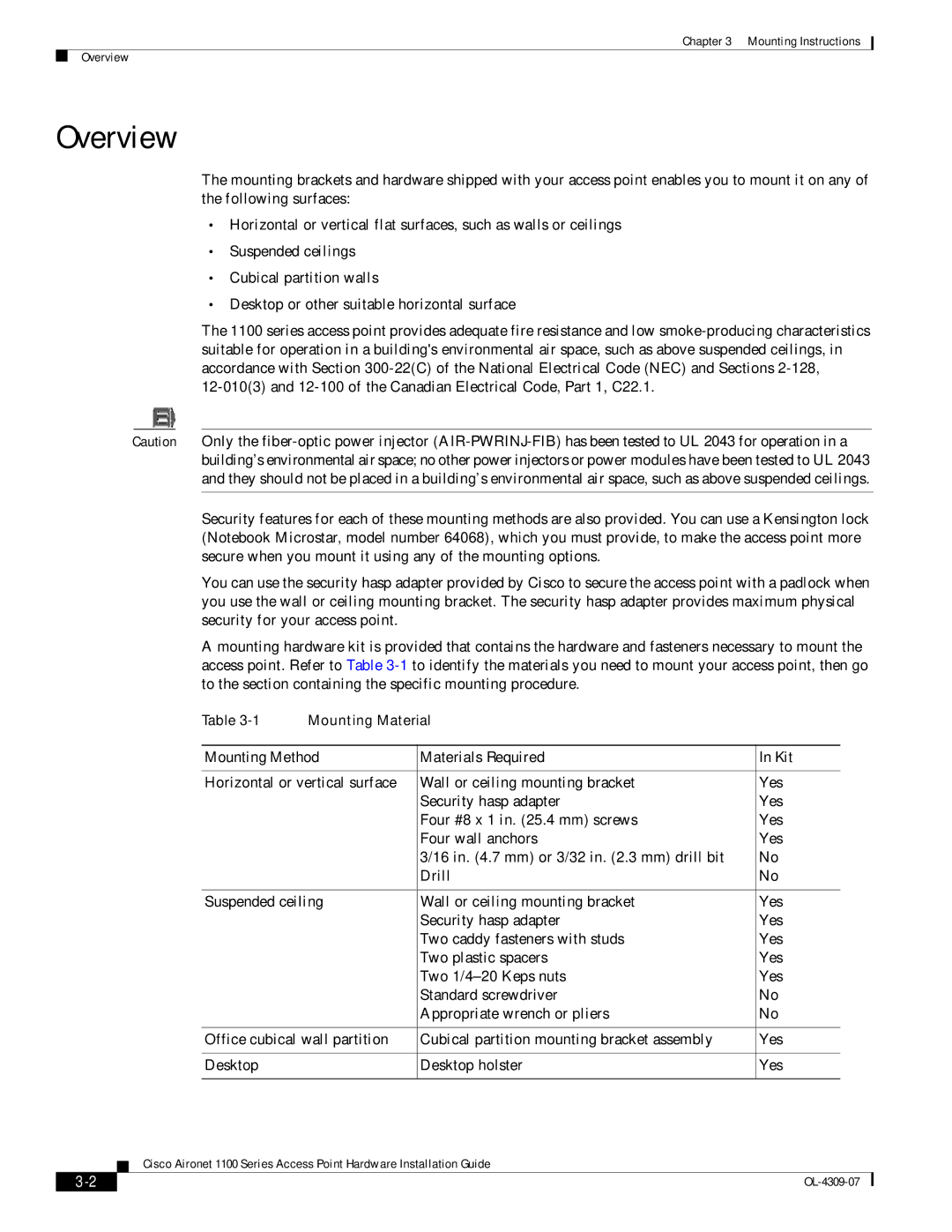 Cisco Systems CSACS1121K9 manual Overview, Mounting Method Materials Required Kit 