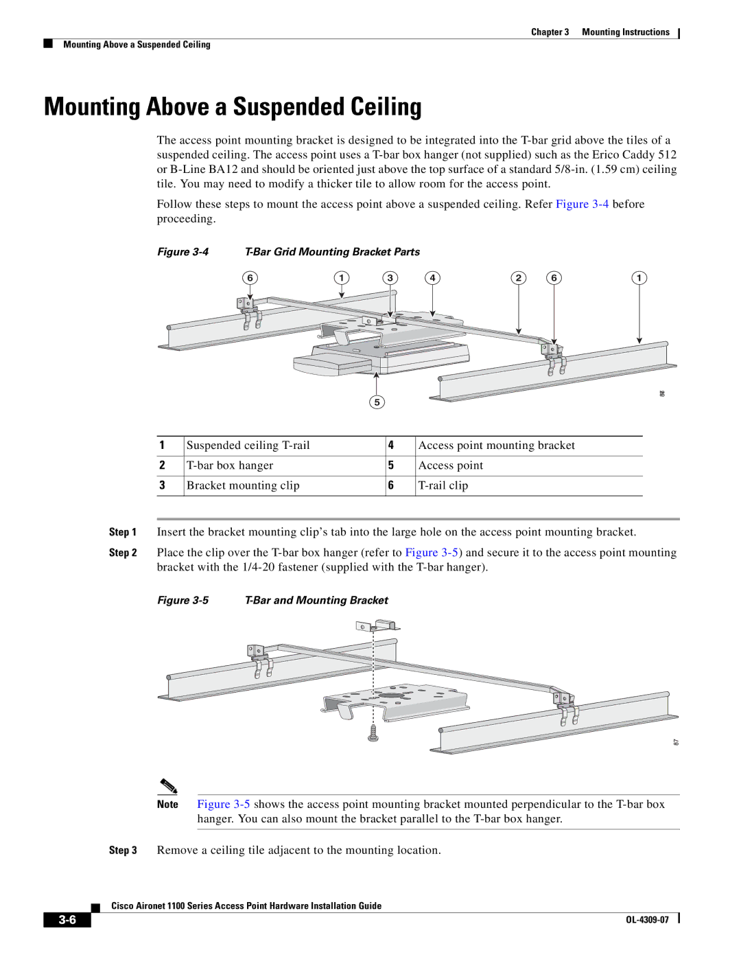 Cisco Systems CSACS1121K9 Mounting Above a Suspended Ceiling, Remove a ceiling tile adjacent to the mounting location 