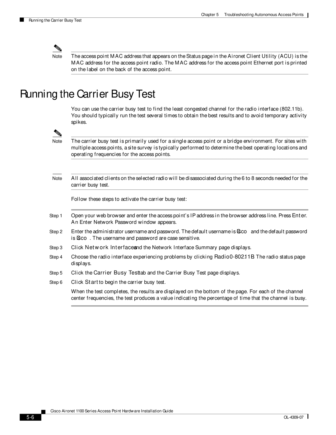 Cisco Systems CSACS1121K9 manual Running the Carrier Busy Test 