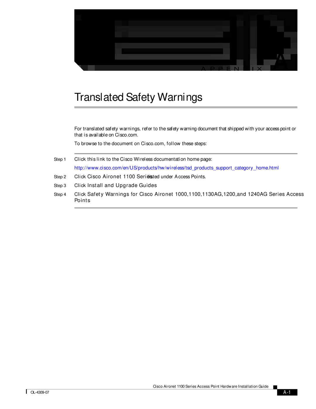 Cisco Systems CSACS1121K9 manual Translated Safety Warnings 