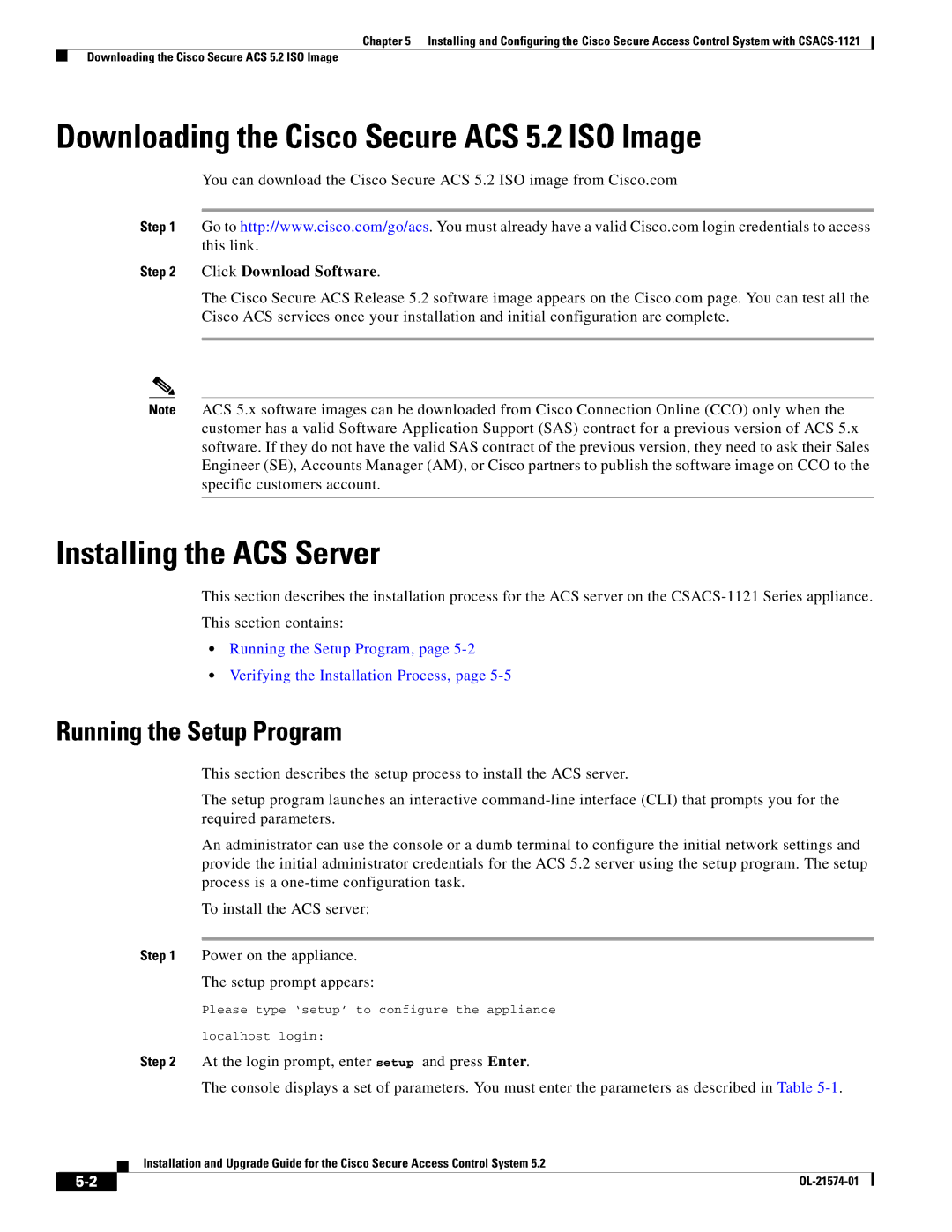 Cisco Systems CSACS1121UPK9 manual Downloading the Cisco Secure ACS 5.2 ISO Image, Installing the ACS Server 