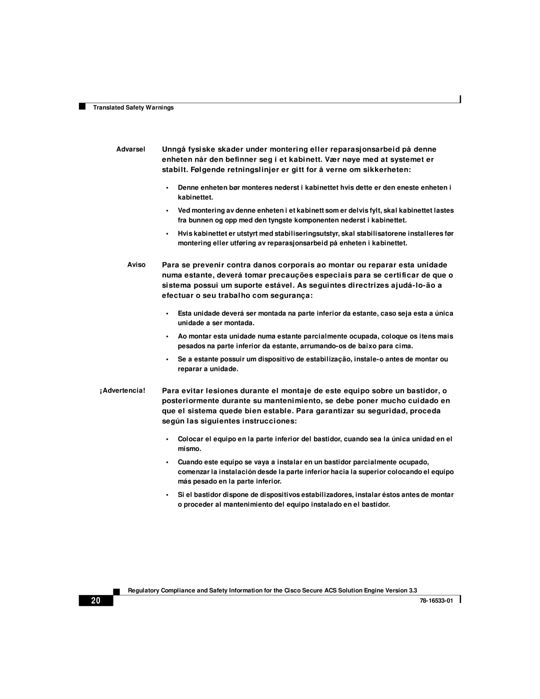 Cisco Systems CSACSE-1112-K9 manual Translated Safety Warnings 