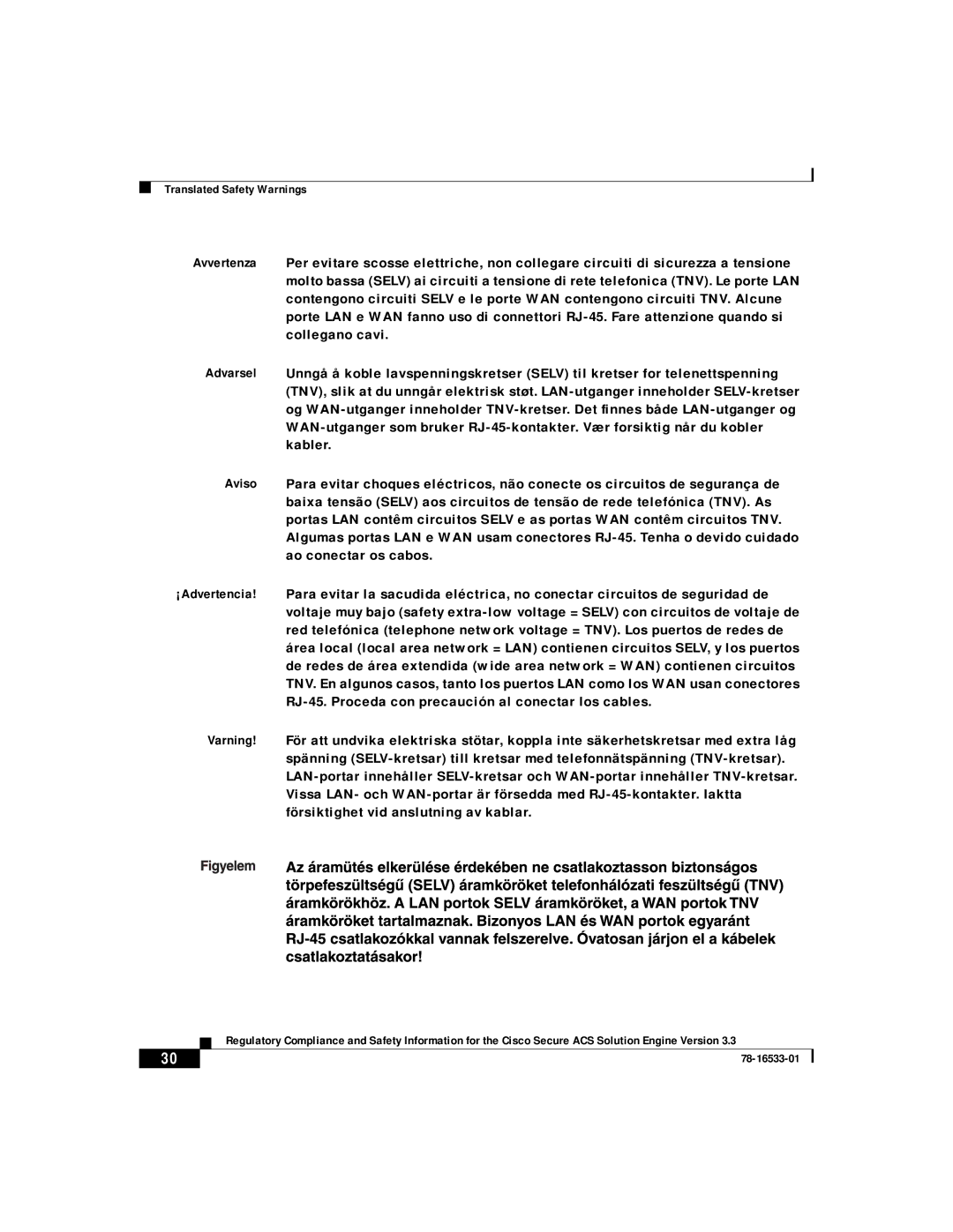 Cisco Systems CSACSE-1112-K9 manual Translated Safety Warnings 