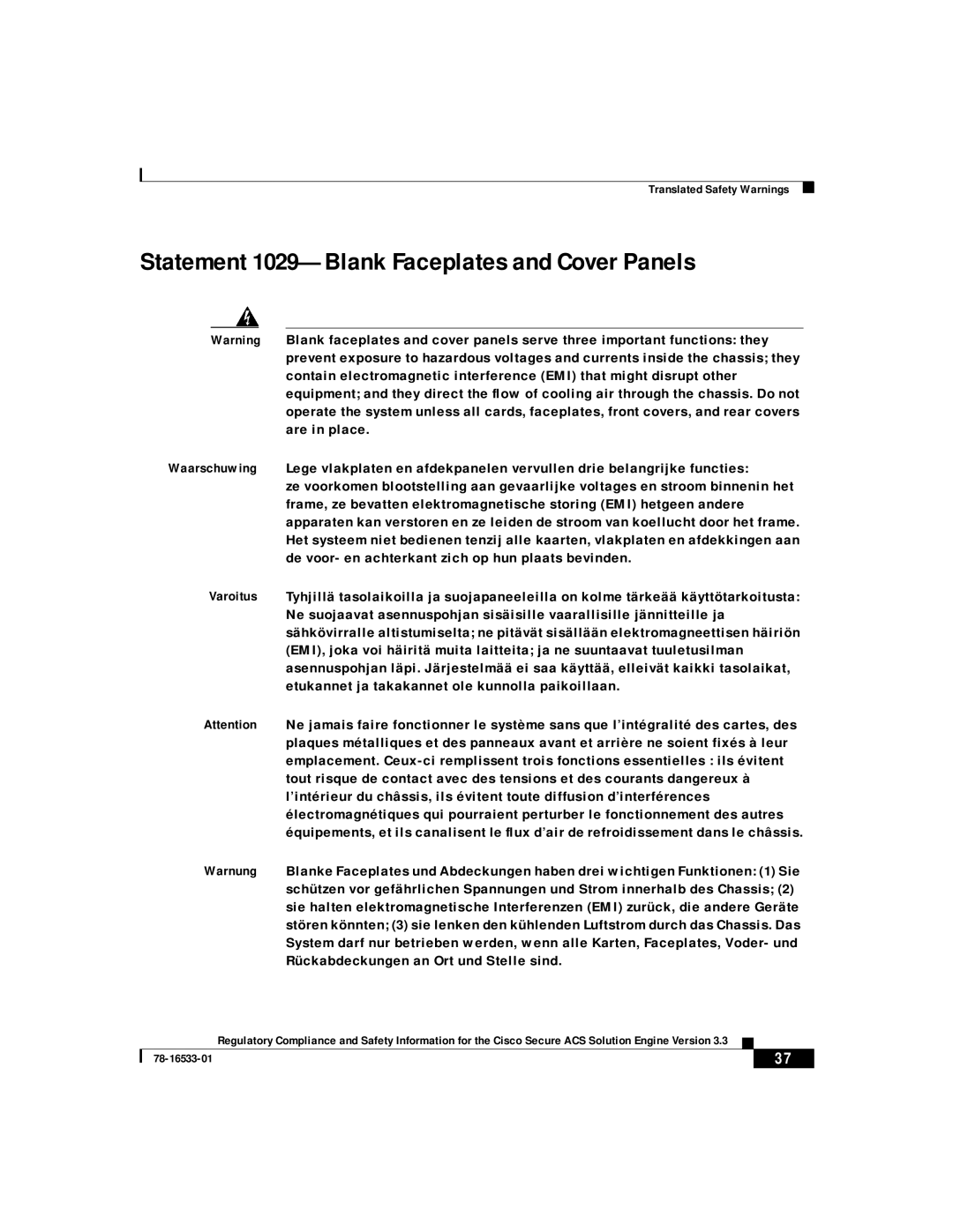 Cisco Systems CSACSE-1112-K9 manual Statement 1029-Blank Faceplates and Cover Panels 