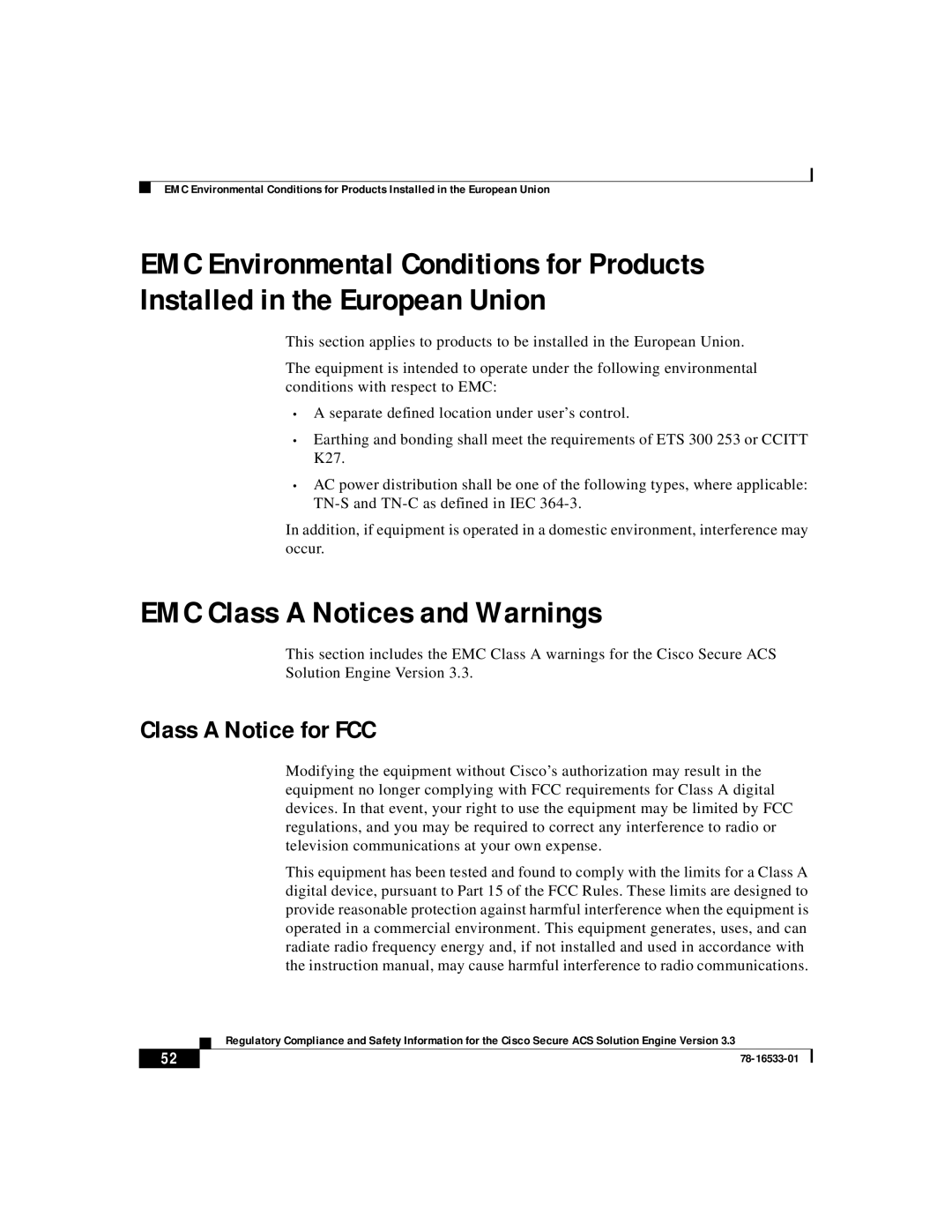 Cisco Systems CSACSE-1112-K9 manual EMC Class a Notices and Warnings, Class a Notice for FCC 