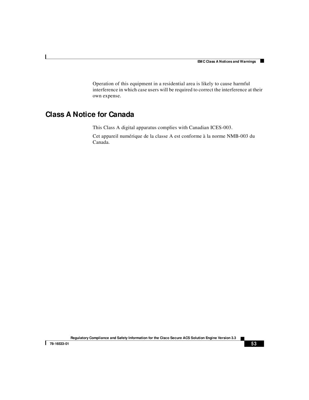 Cisco Systems CSACSE-1112-K9 manual Class a Notice for Canada 