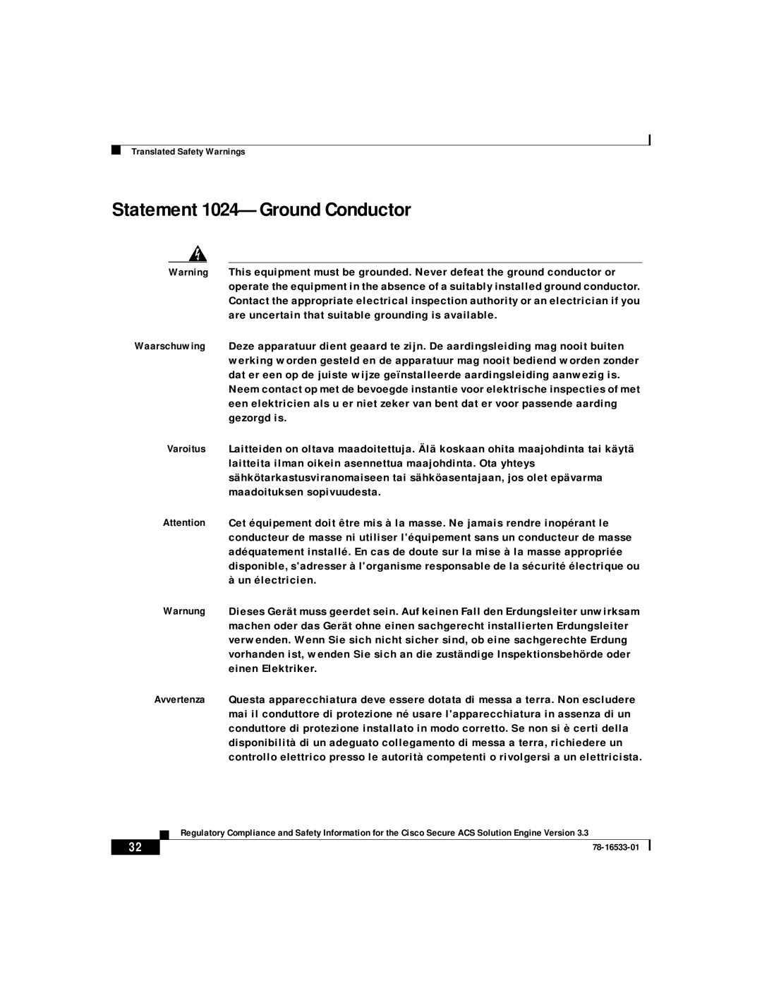 Cisco Systems CSACSE-1112-K9 manual Statement 1024-Ground Conductor 